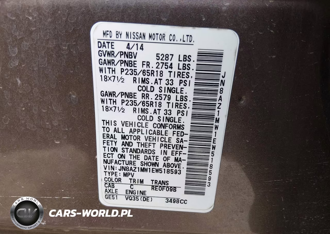 2014 Nissan Murano Sl VIN:JN8AZ1MW1EW518593 - 9