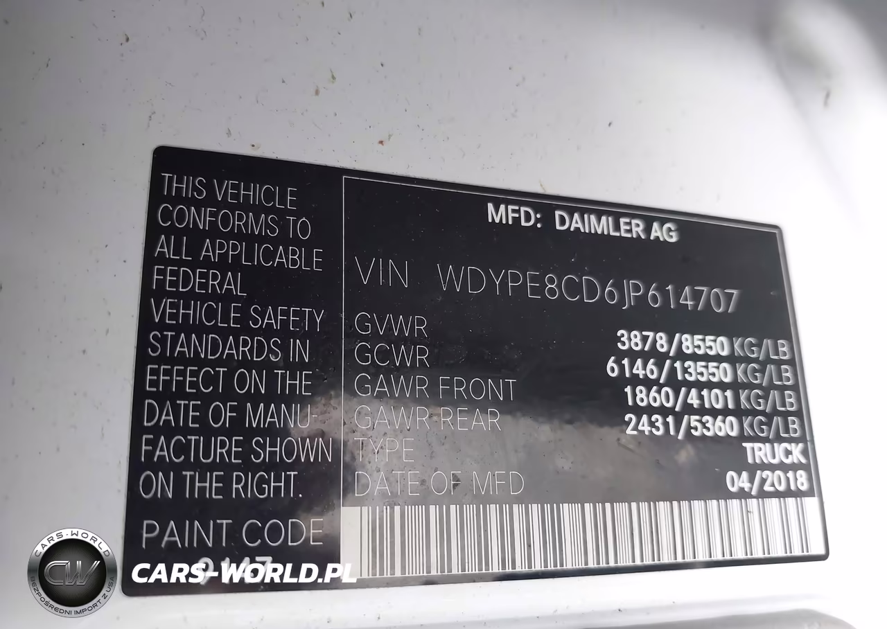 2018 Freightliner Sprinter 2500 High Roof V6 VIN:WDYPE8CD6JP614707 - 9