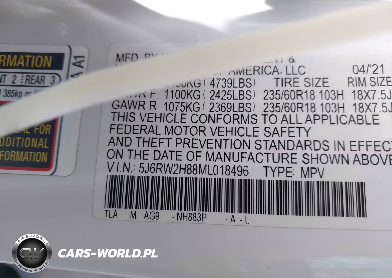 2021 Honda Cr-V Awd Ex-L VIN:5J6RW2H88ML018496 - 9