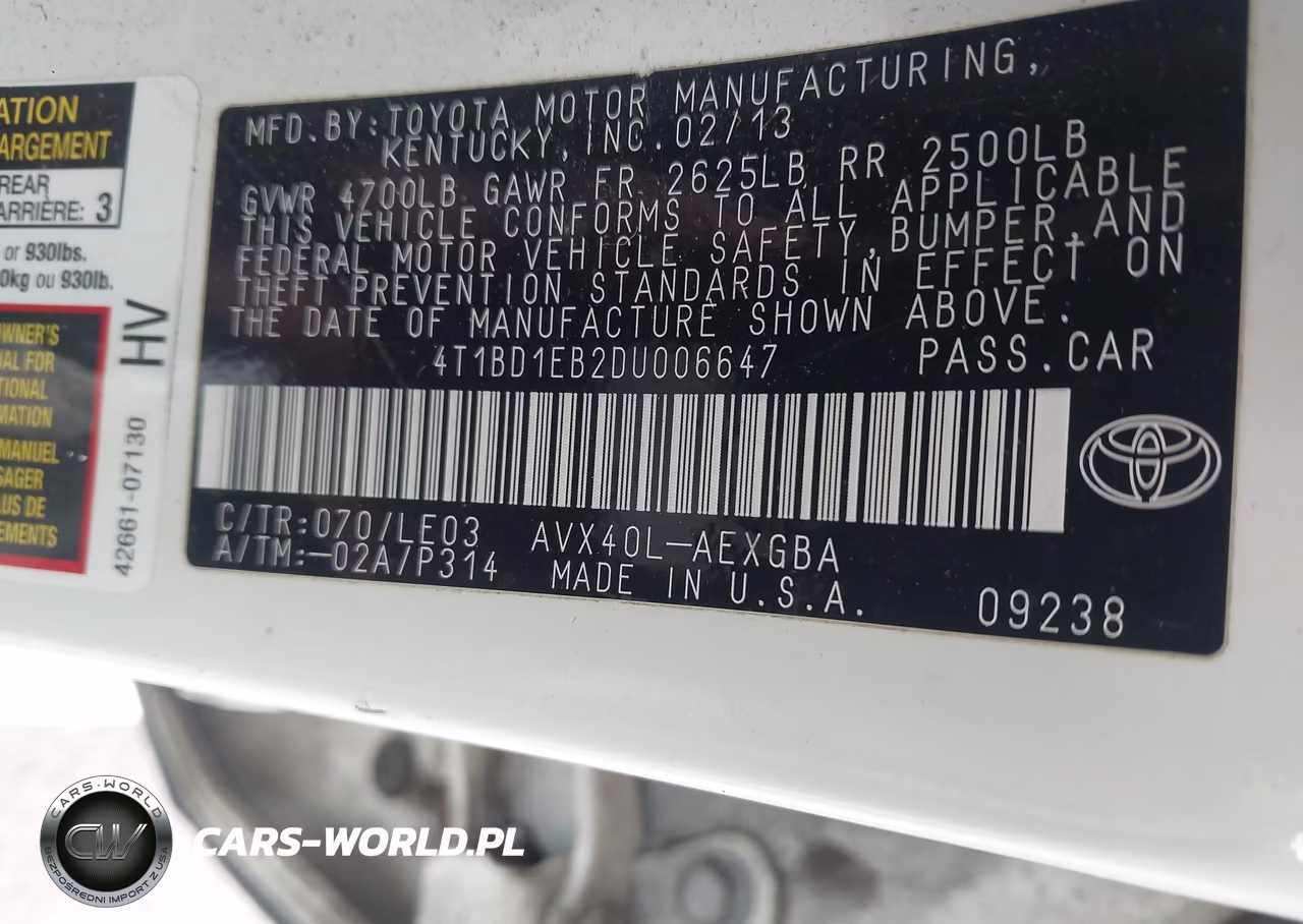 2013 Toyota Avalon Hybrid Xle Touring VIN:4T1BD1EB2DU006647 - 9