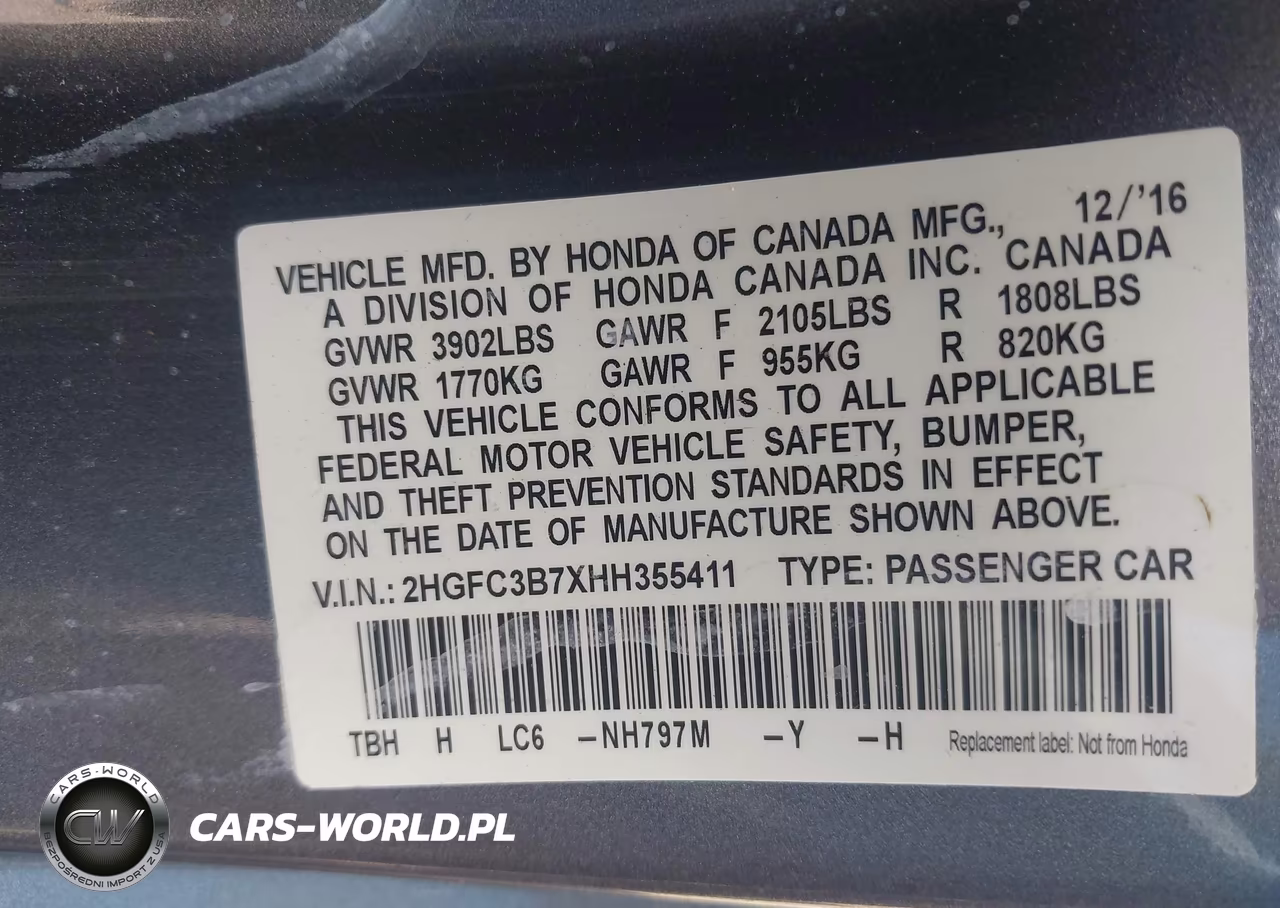 2017 Honda Civic Ex-L VIN:2HGFC3B7XHH355411 - 9