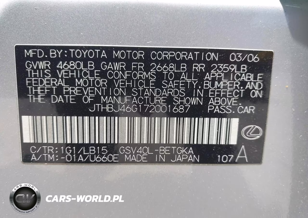 2007 Lexus Es 350 VIN:JTHBJ46G172001687 - 9