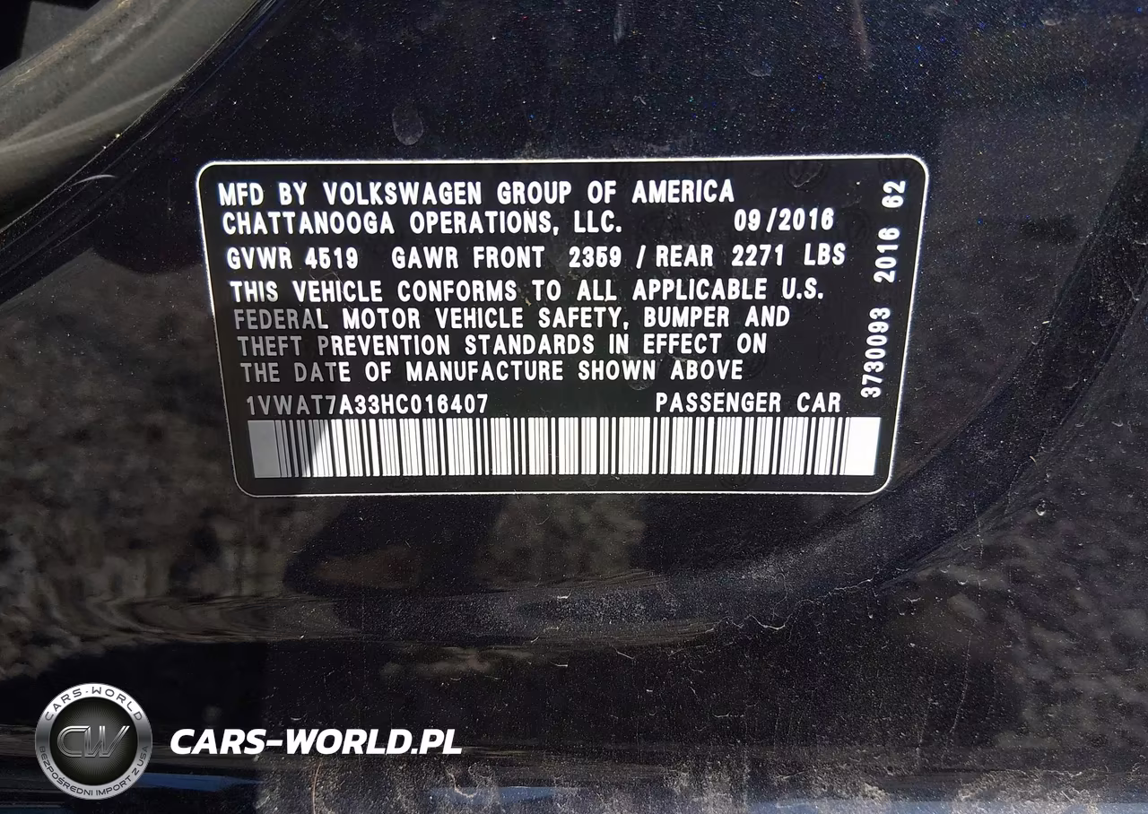 2017 Volkswagen Passat 1.8T S VIN:1VWAT7A33HC016407 - 9