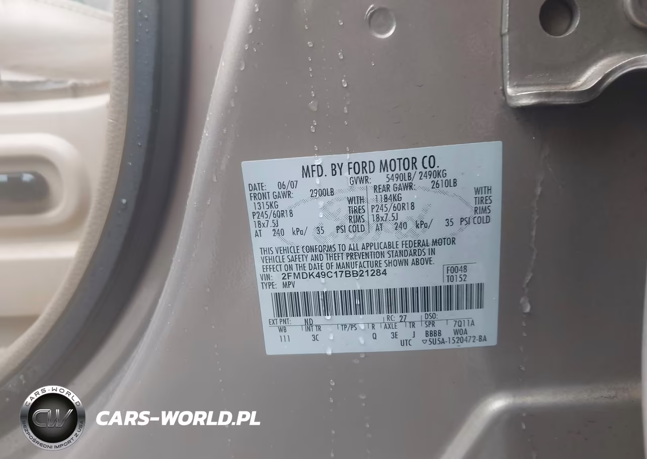 2007 Ford Edge Sel Plus VIN:2FMDK49C17BB21284 - 9