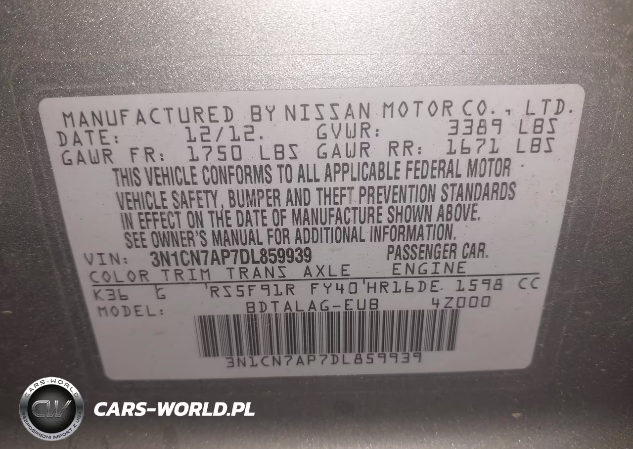 2013 Nissan Versa 1.6 S VIN:3N1CN7AP7DL859939 - 9