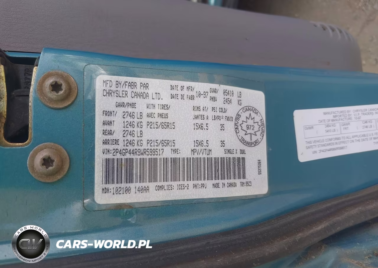 1998 Plymouth Grand Voyager Se VIN:2P4GP44R9WR599517 - 9