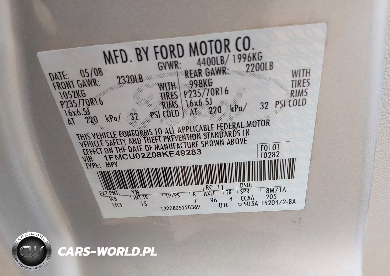 2008 Ford Escape Xls-Xls Manual VIN:1FMCU02Z08KE49283 - 9