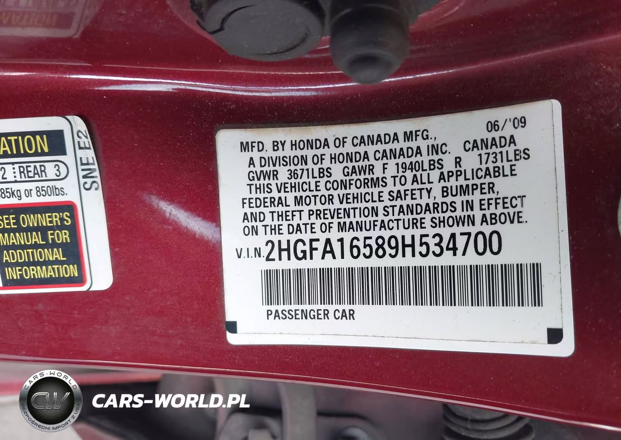 2009 Honda Civic Lx VIN:2HGFA16589H534700 - 9