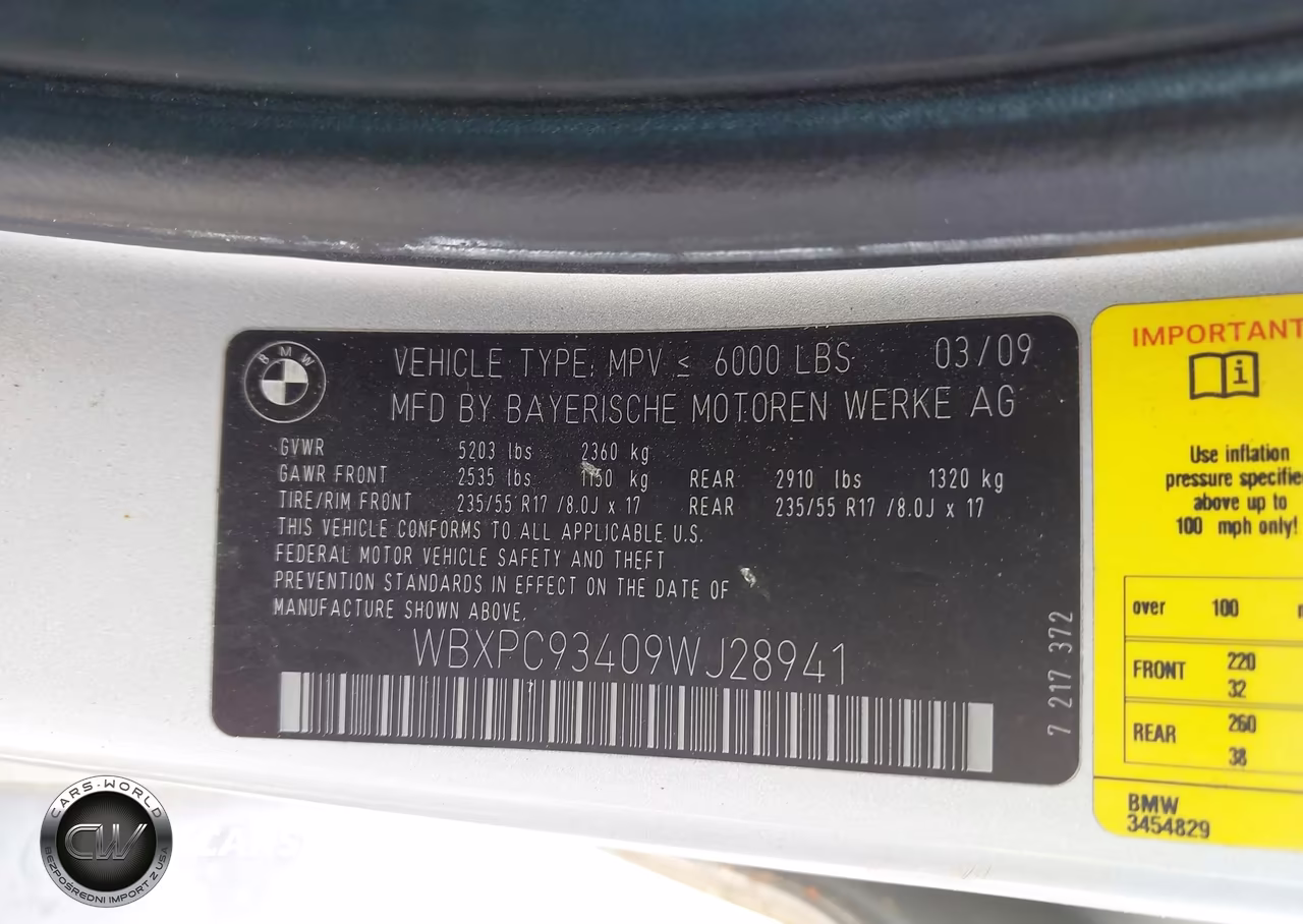 2009 BMW X3 xDrive30I VIN:WBXPC93409WJ28941 - 9