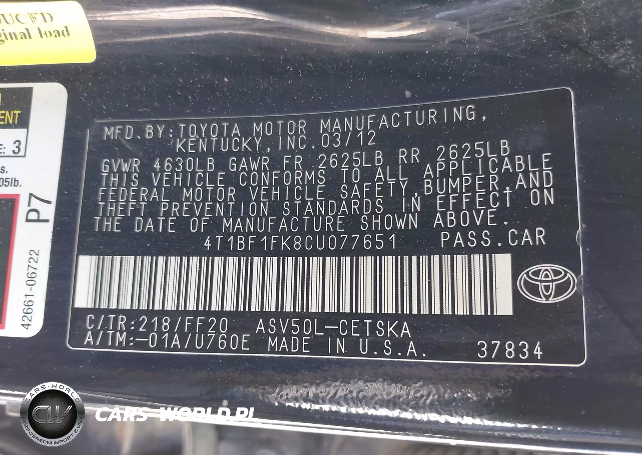 2012 Toyota Camry Se VIN:4T1BF1FK8CU077651 - 9