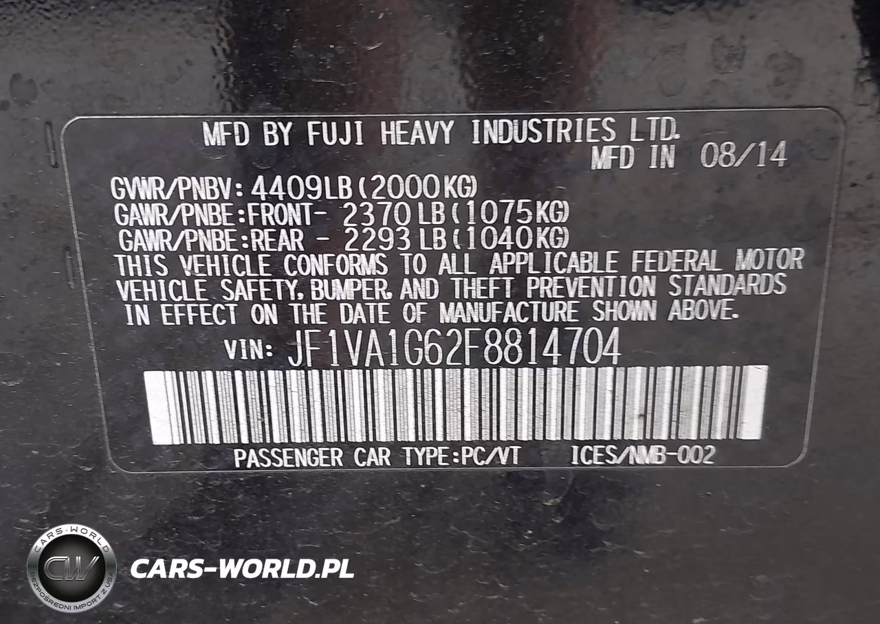 2015 Subaru Wrx Limited VIN:JF1VA1G62F8814704 - 9