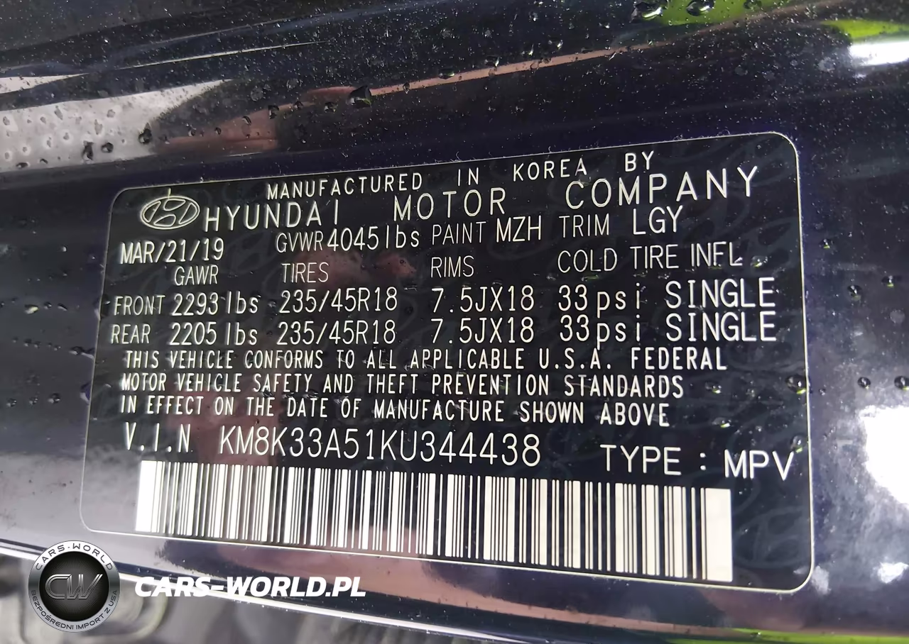 2019 Hyundai Kona Limited VIN:KM8K33A51KU344438 - 9