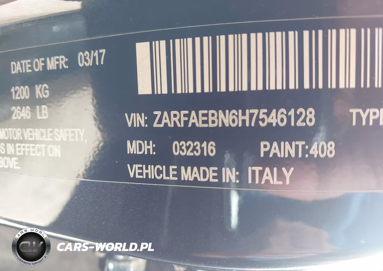 2017 Alfa Romeo Giulia Rwd VIN:ZARFAEBN6H7546128 - 9
