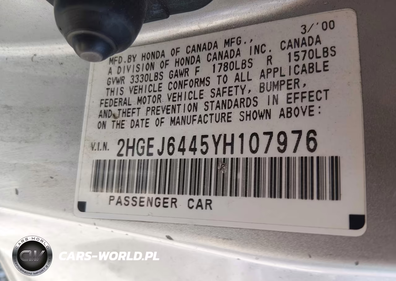 2000 Honda Civic Dx VIN:2HGEJ6445YH107976 - 9