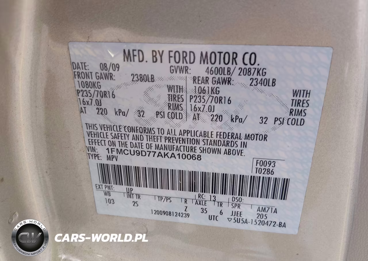2010 Ford Escape Xlt VIN:1FMCU9D77AKA10068 - 9