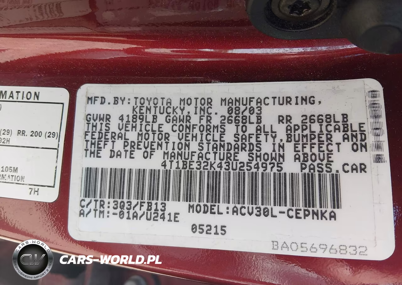 2003 Toyota Camry Le VIN:4T1BE32K43U254975 - 9