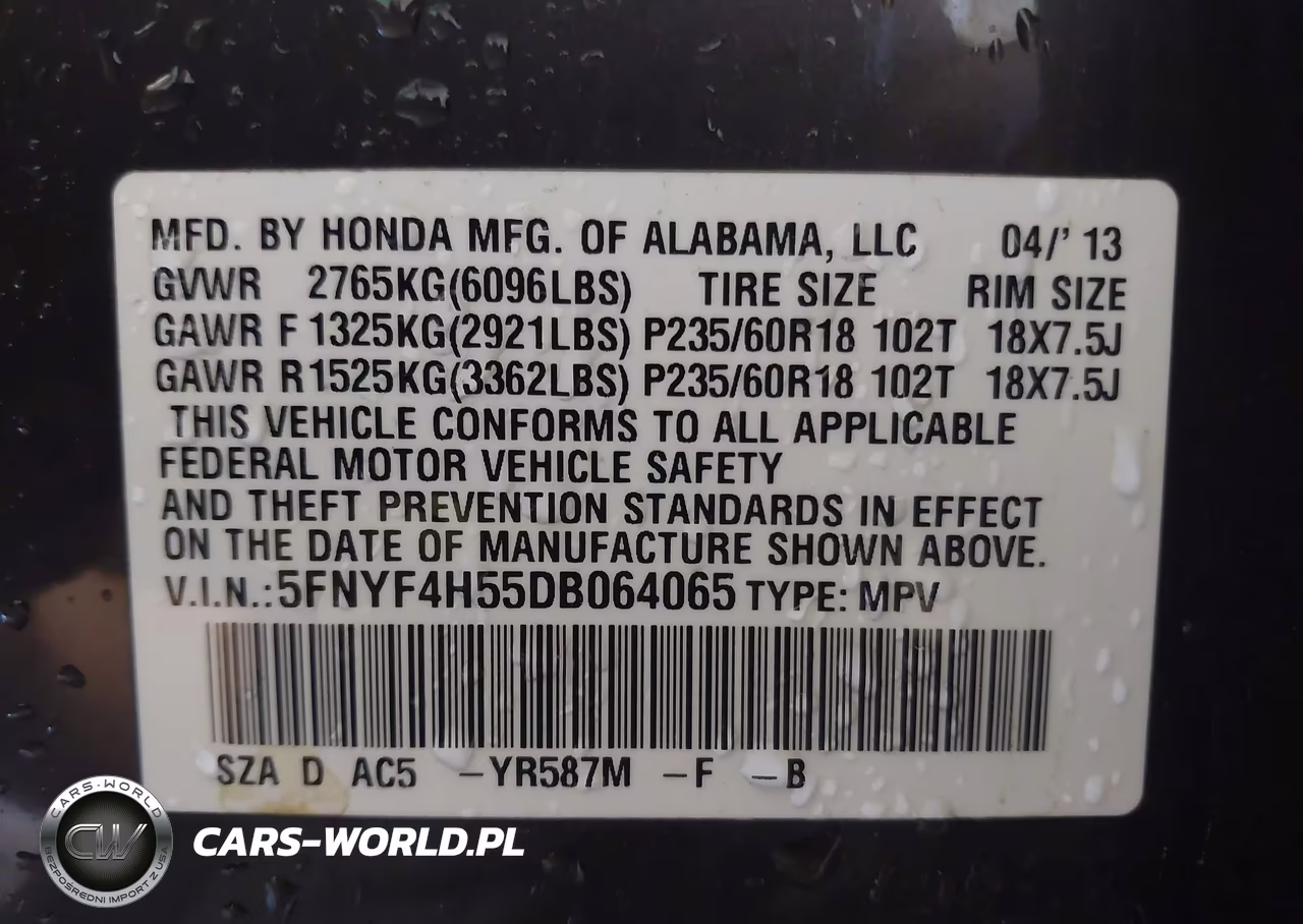 2013 Honda Pilot Ex-L VIN:5FNYF4H55DB064065 - 9