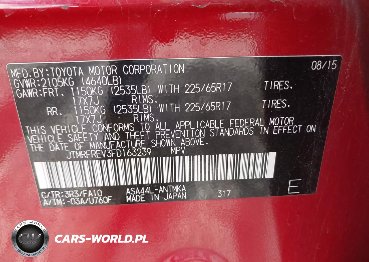 2015 Toyota Rav4 Xle VIN:JTMRFREV3FD163239 - 9