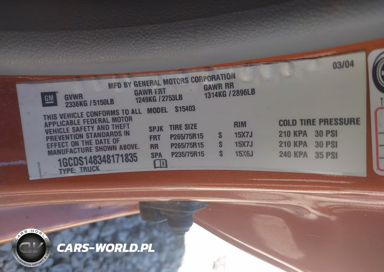 2004 Chevrolet Colorado VIN:1GCDS148348171835 - 9