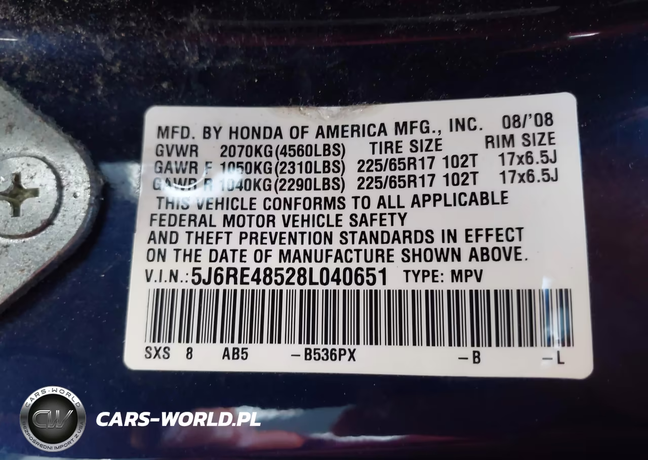 2008 Honda Cr-V Ex VIN:5J6RE48528L040651 - 9