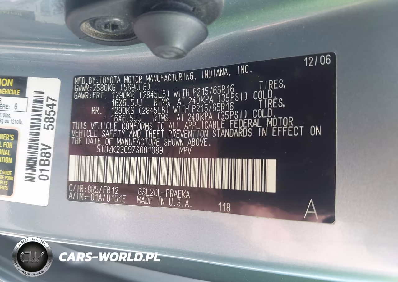 2007 Toyota Sienna Ce VIN:5TDZK23C97S001089 - 9