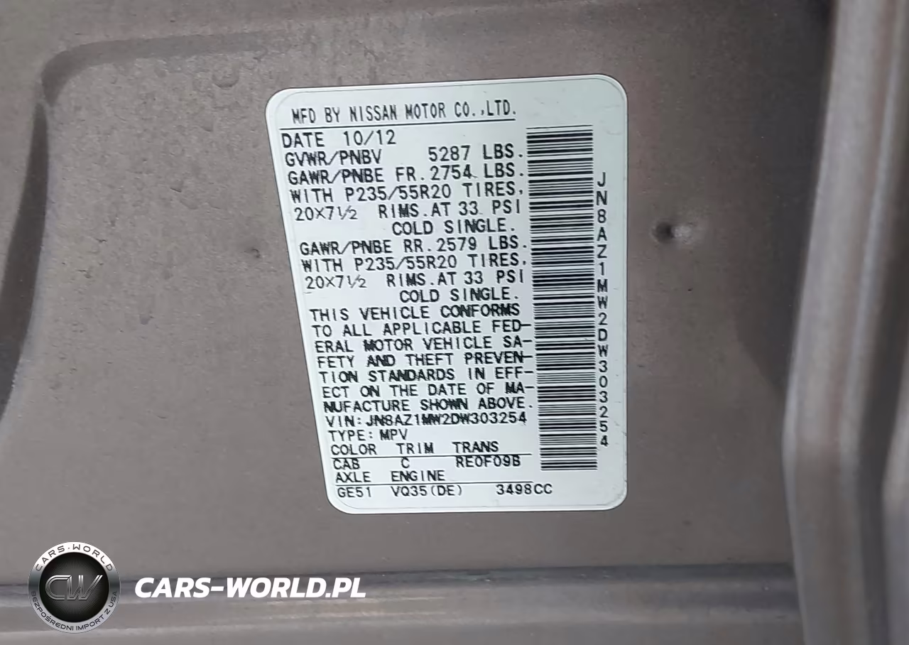 2013 Nissan Murano Le VIN:JN8AZ1MW2DW303254 - 9