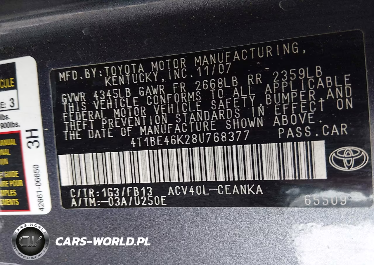 2008 Toyota Camry Le VIN:4T1BE46K28U768377 - 9