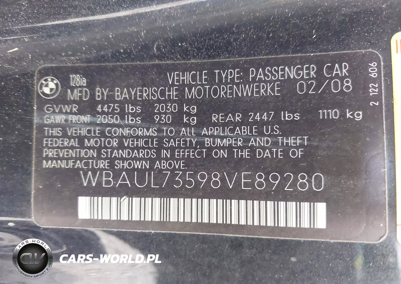 2008 BMW 128I VIN:WBAUL73598VE89280 - 9