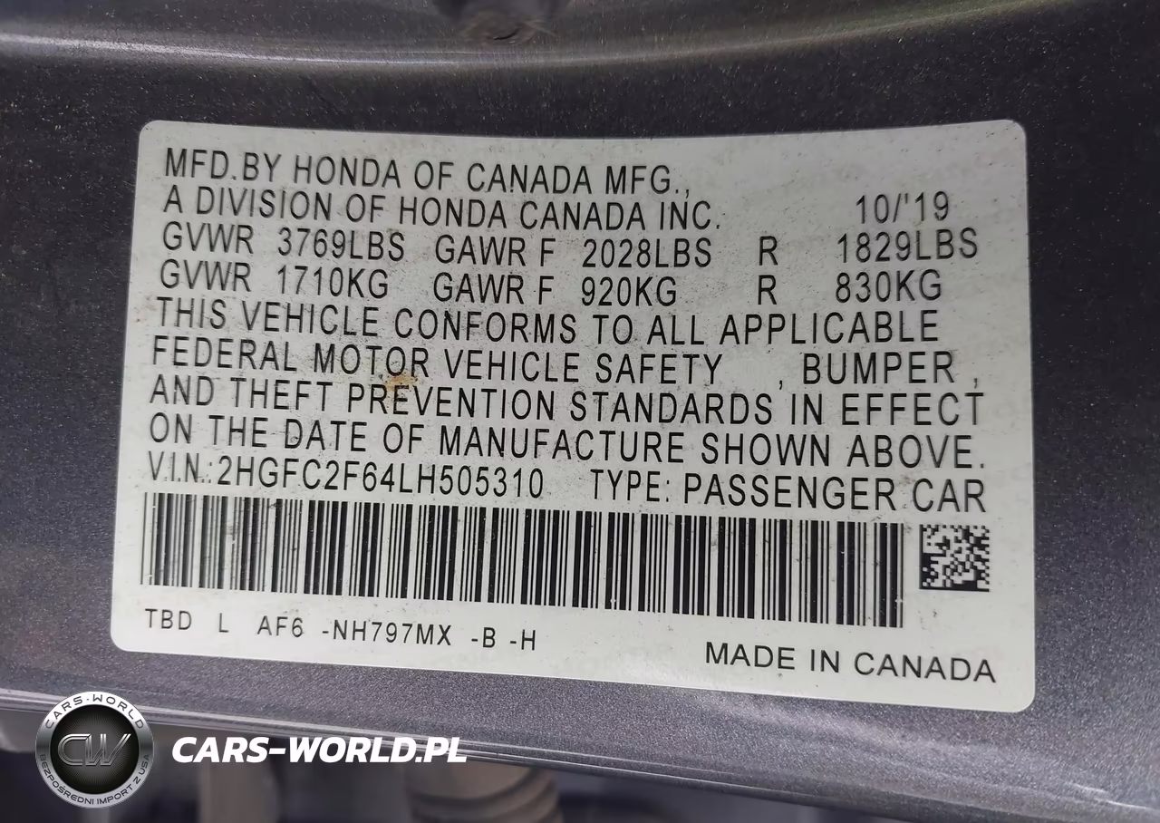2020 Honda Civic Lx VIN:2HGFC2F64LH505310 - 9
