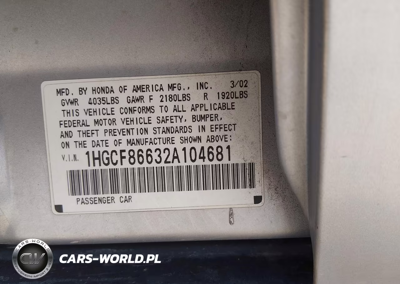 2002 Honda Accord 2.3 Vp VIN:1HGCF86632A104681 - 9
