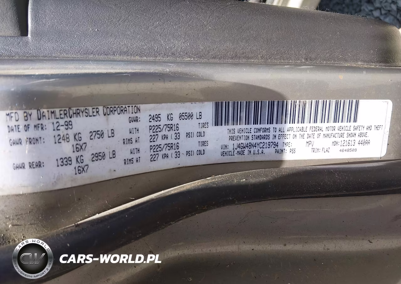 2000 Jeep Grand Cherokee Laredo VIN:1J4GW48N4YC219794 - 9