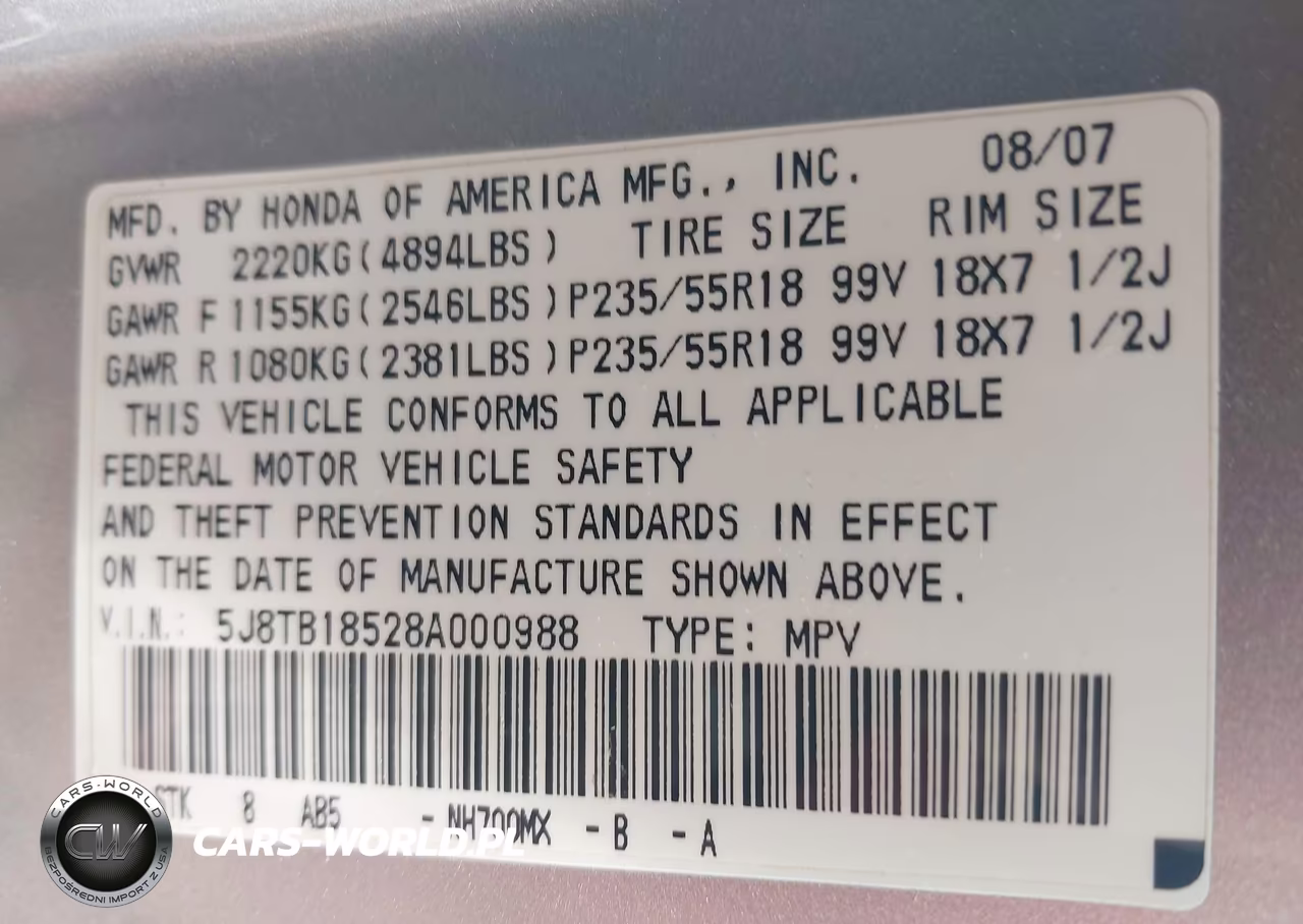 2008 Acura Rdx VIN:5J8TB18528A000988 - 9