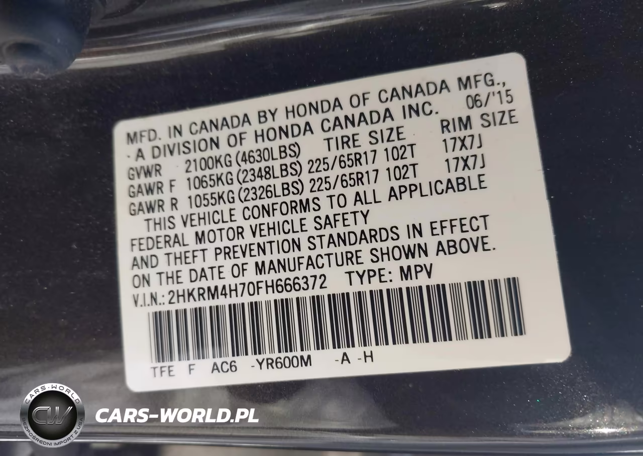2015 Honda Cr-V Ex-L VIN:2HKRM4H70FH666372 - 9