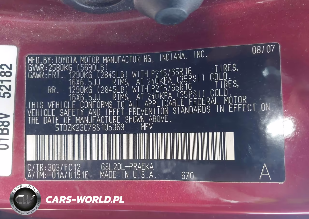 2008 Toyota Sienna Le VIN:5TDZK23C78S105369 - 9