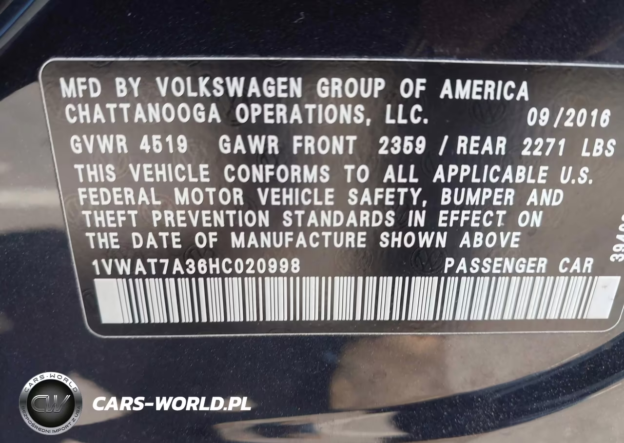 2017 Volkswagen Passat 1.8T S VIN:1VWAT7A36HC020998 - 9