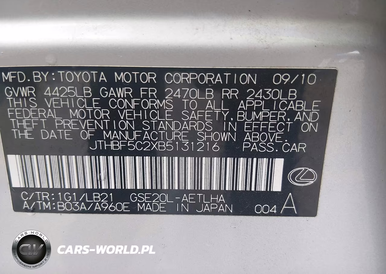 2011 Lexus Is 250 VIN:JTHBF5C2XB5131216 - 9