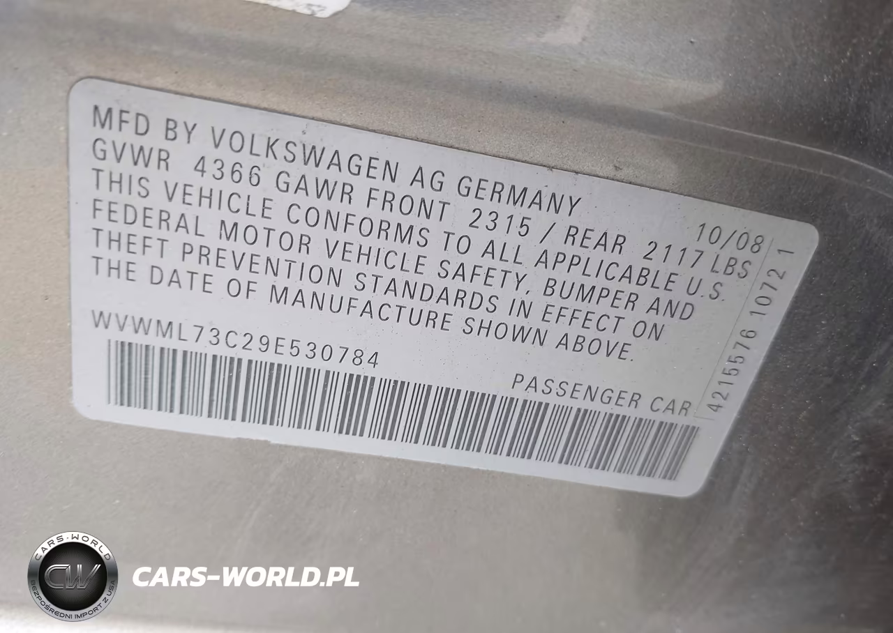 2009 Volkswagen Cc Sport VIN:WVWML73C29E530784 - 9