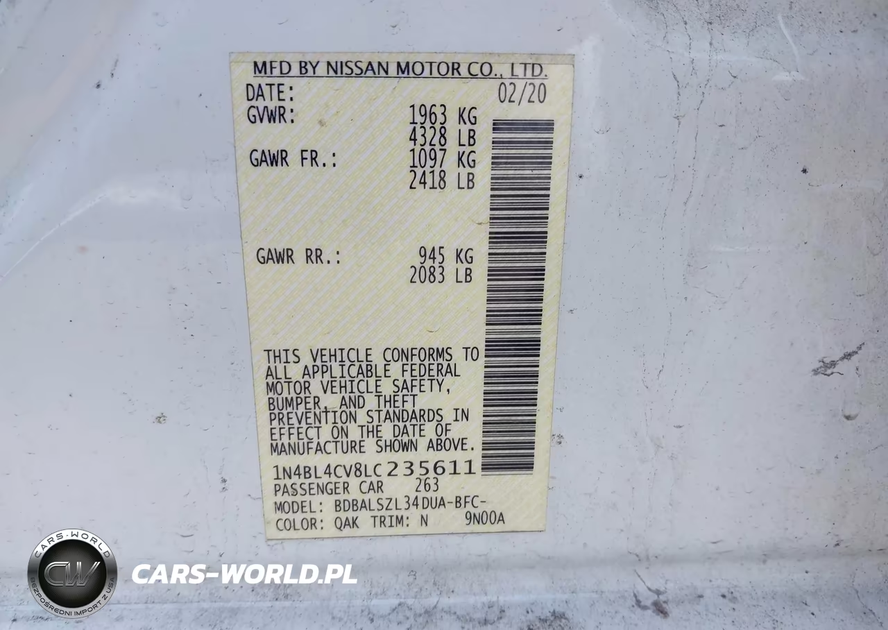 2020 Nissan Altima Sr Fwd VIN:1N4BL4CV8LC235611 - 9