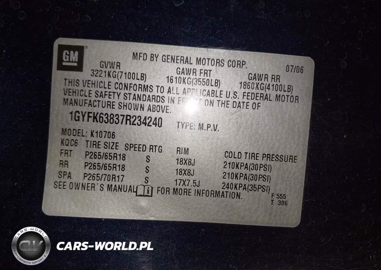 2007 Cadillac Escalade VIN:1GYFK63837R234240 - 9