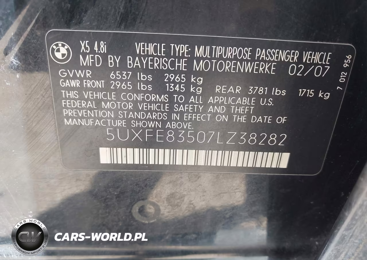2007 BMW X5 4.8I VIN:5UXFE83507LZ38282 - 9