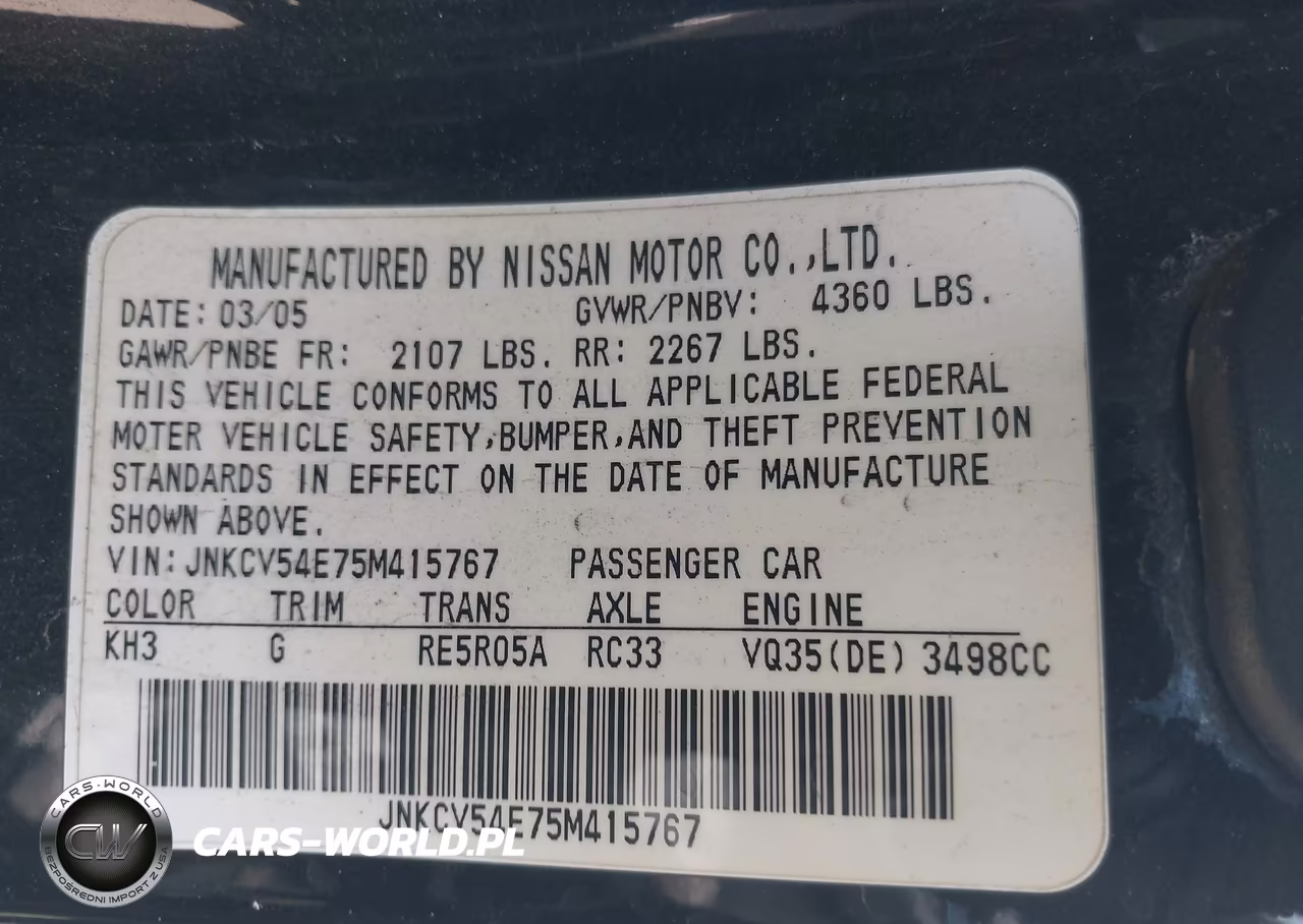 2005 Infiniti G35 VIN:JNKCV54E75M415767 - 9