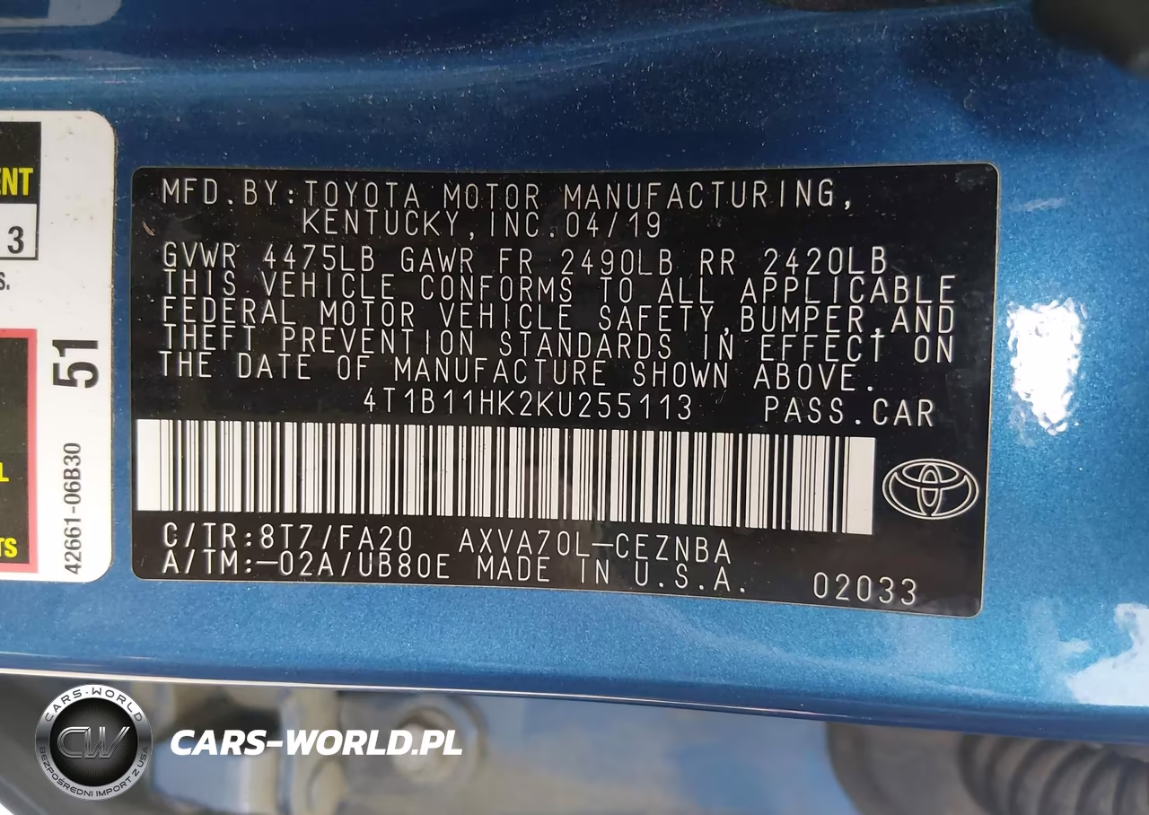 2019 Toyota Camry Le VIN:4T1B11HK2KU255113 - 9