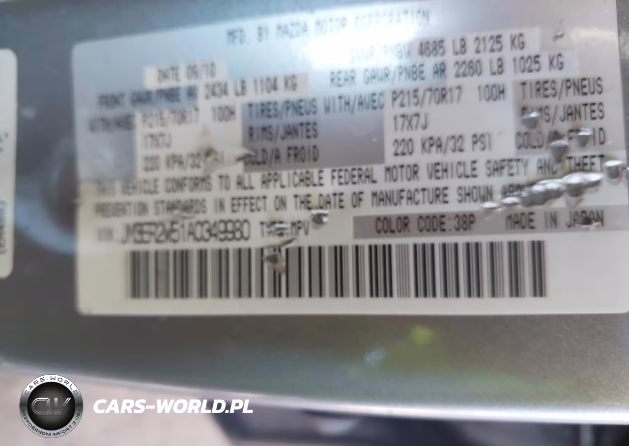 2010 Mazda Cx-7 I Sport VIN:JM3ER2W51A0349980 - 9