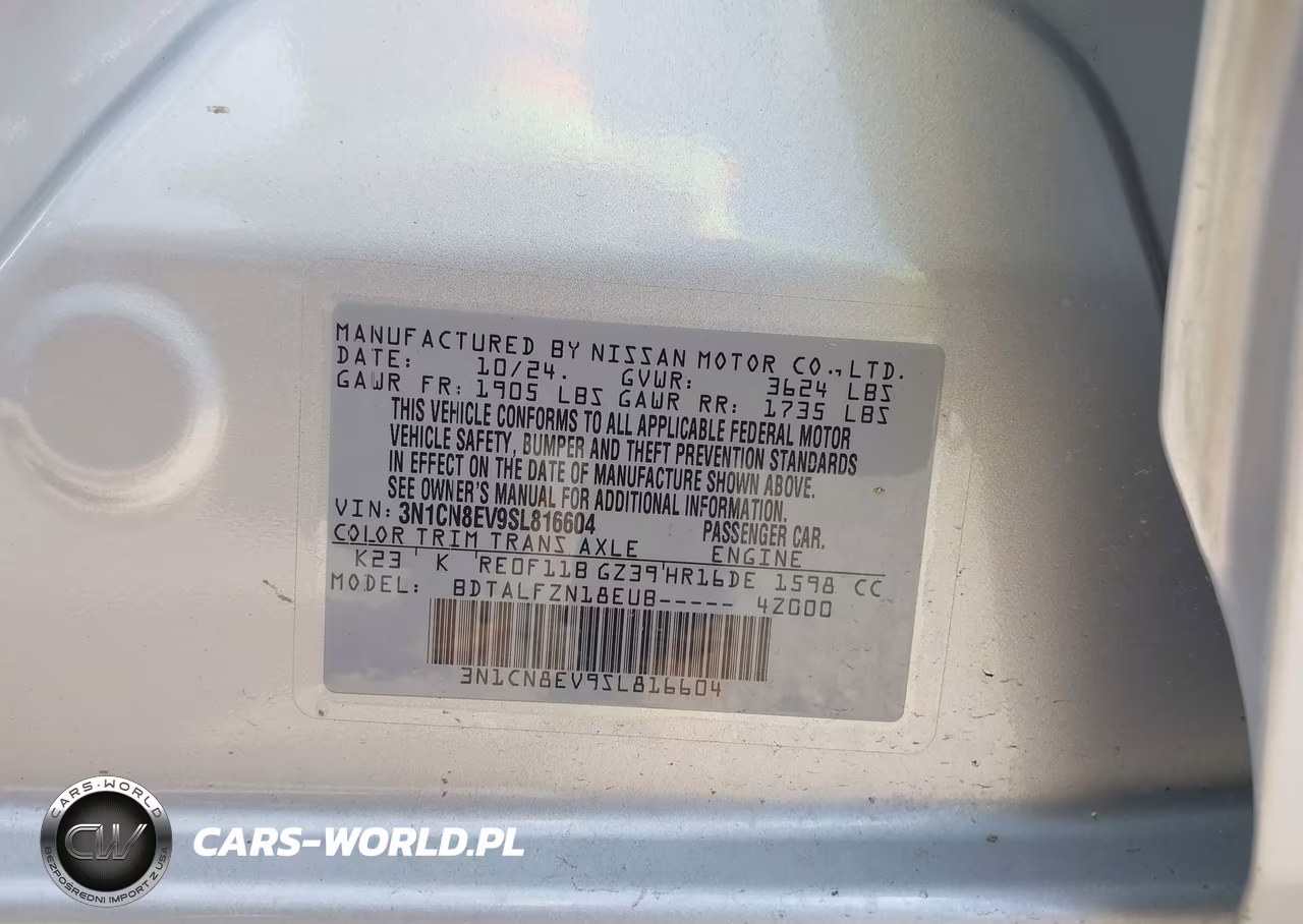 2025 Nissan Versa 1.6 Sv VIN:3N1CN8EV9SL816604 - 9
