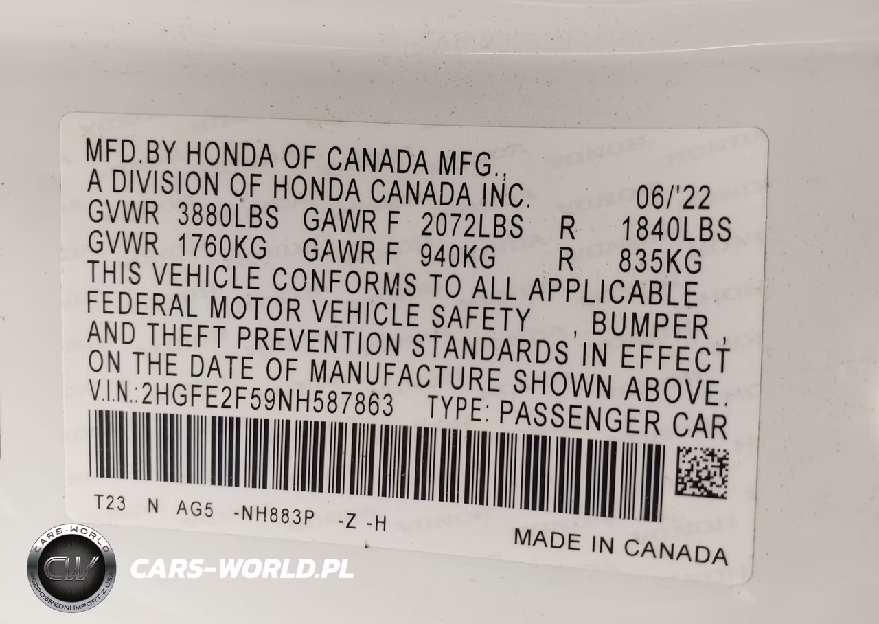 2022 Honda Civic Sport VIN:2HGFE2F59NH587863 - 9