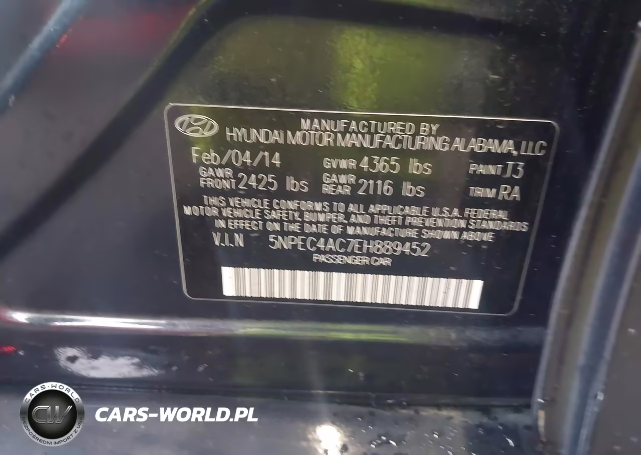 2014 Hyundai Sonata Se VIN:5NPEC4AC7EH889452 - 9