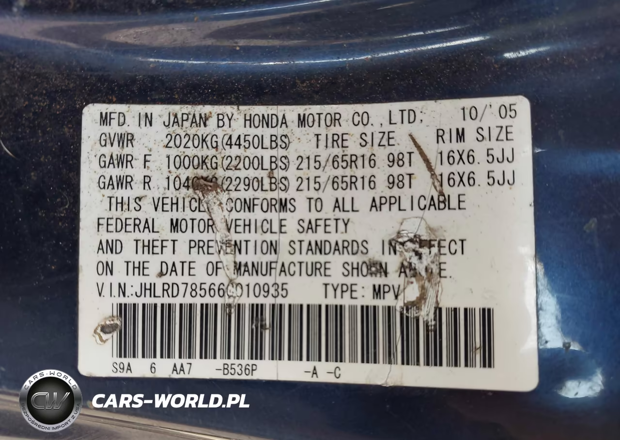 2006 Honda Cr-V Lx VIN:JHLRD78566C010935 - 9
