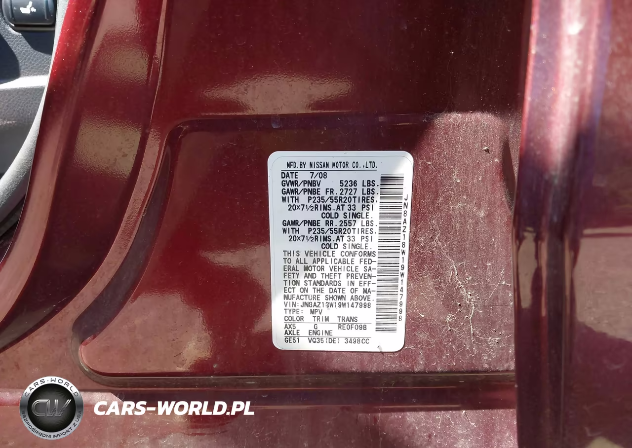 2009 Nissan Murano Le VIN:JN8AZ18W19W147998 - 9