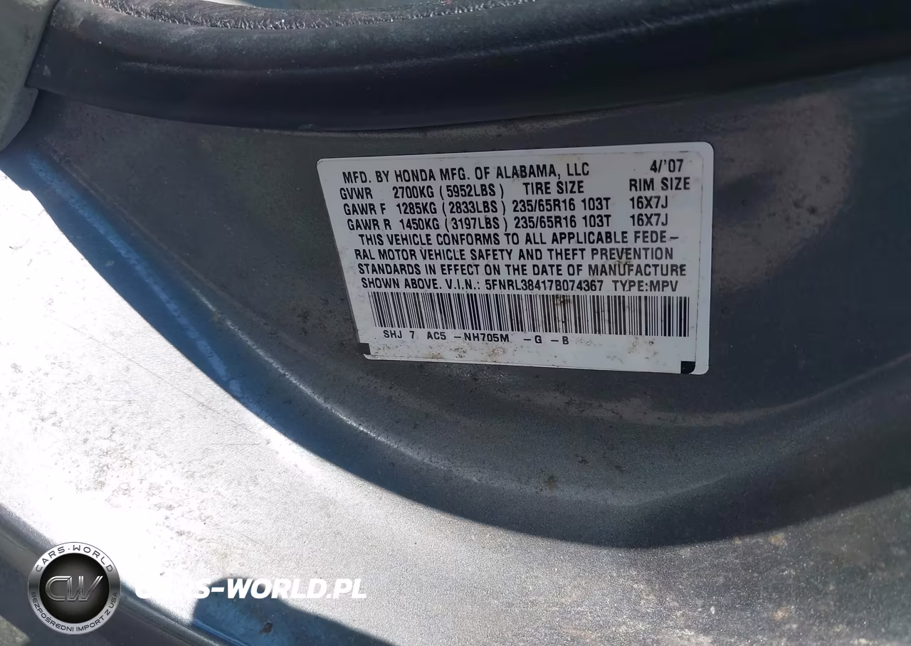 2007 Honda Odyssey Ex VIN:5FNRL38417B074367 - 9