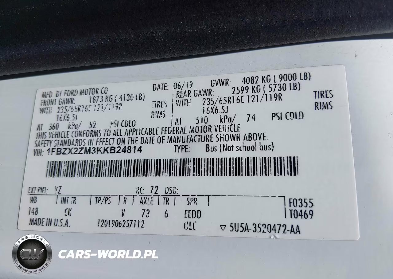 2019 Ford Transit-350 Xl-Xlt VIN:1FBZX2ZM3KKB24814 - 9